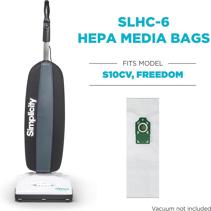 Genuine Simplicity S10 Freedom HEPA Vacuum Cleaner Bags, Odor-Fighting and Charcoal-Infused Vacuum Bags, Six Vacuum Bags for