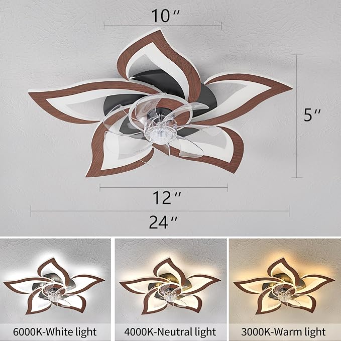 Geometric Ceiling Fan with Lights and Remote Control, 3 Light Colors, 6 Speeds, Low Profile Flush Mount for, alternate view 5