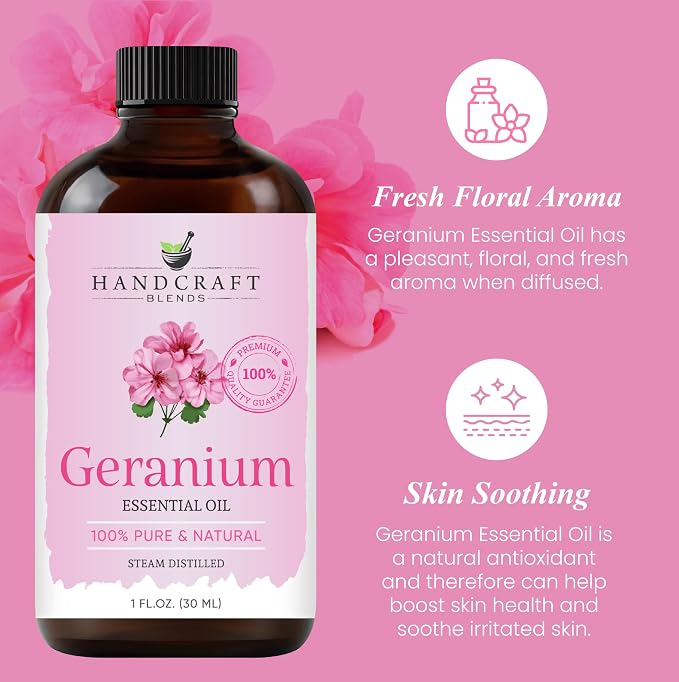 Geranium Essential Oil – 1 Fl Oz – 100% Pure and Natural – Premium Grade Essential Oil for Diffuser and Aromatherapy