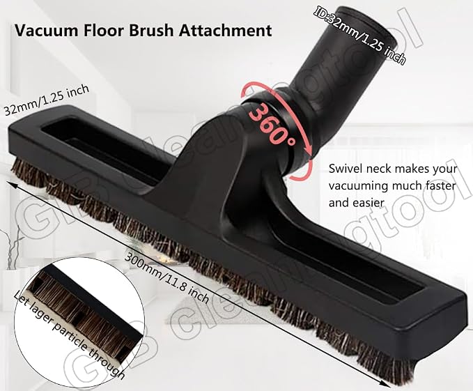 GIB Hardwood Floor Brush 32mm 1 1/4 inch 360 Degrees Swivel Head 12in Wide Multi Surface Vacuum Attachment, alternate product
