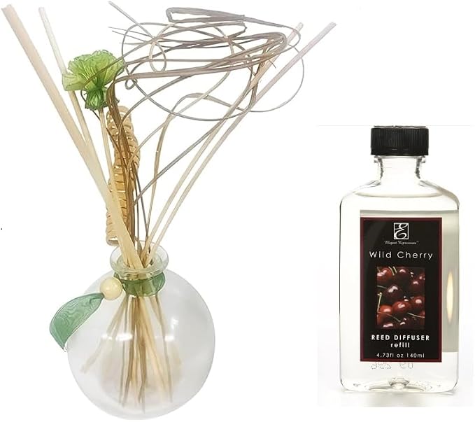 Glass Diffuser Sets Include a Glass Bottle with Reeds and 140ml Wild Cherry Scent Premium Refill Diffuser Oil., product image