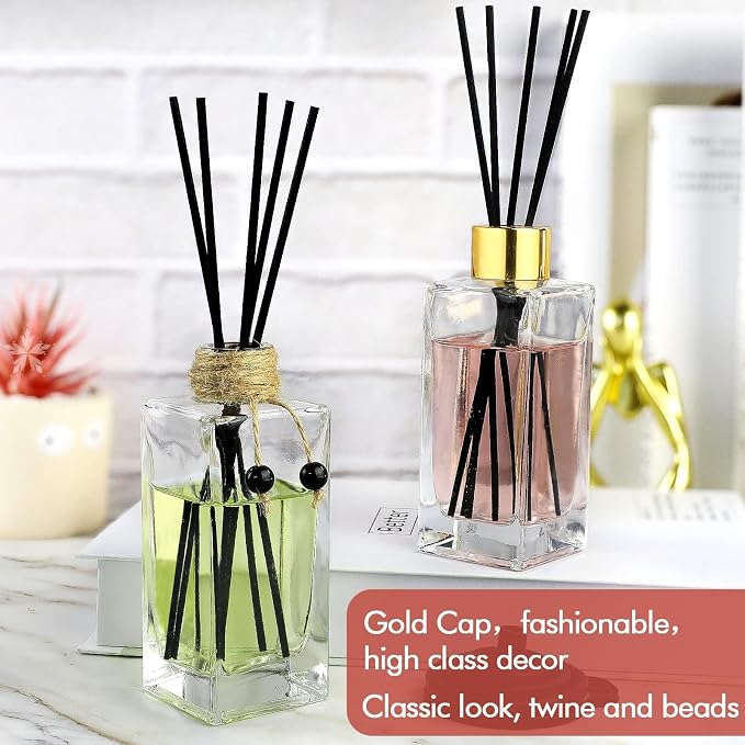 Glass Reed Diffuser Set of 4 - 5oz/155ml Clear Empty Essential Oil Diffuser Bottles with Caps and Reeds - Decorative Bottle