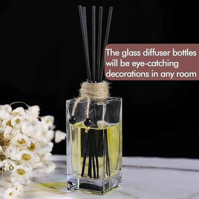 Glass Reed Diffuser Set of 4 - 5oz/155ml Clear Empty Essential Oil Diffuser Bottles with Caps and Reeds - Decorative Bottle