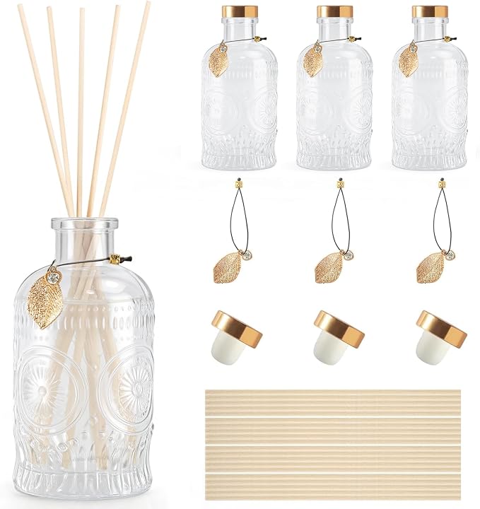 Glass Reed Diffusers Bottles for Home, Diffuser Bottles with 20PCS Reed Diffuser Sticks, product image