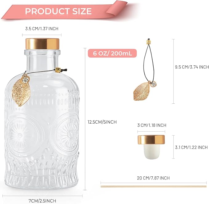 Glass Reed Diffusers Bottles for Home, Diffuser Bottles with 20PCS Reed Diffuser Sticks, alternate product view 4