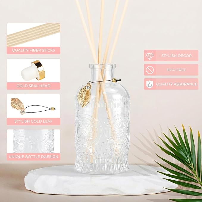 Glass Reed Diffusers Bottles for Home, Diffuser Bottles with 20PCS Reed Diffuser Sticks, alternate product view 7