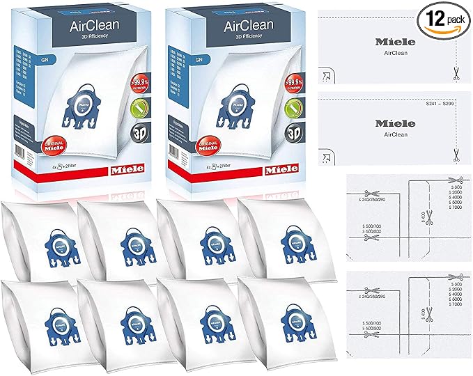 GN AirClean 3D Efficiency Vacuum Cleaner Bags - 2 Boxes - Includes 8 Genuine Airclean GN Bags + 2 Genuine Super Air Clean