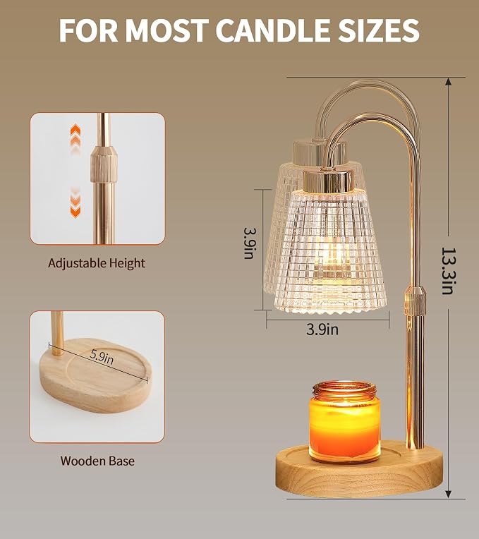 Gold Candle Warmer Lamp with Timer and Dimmer,Fragrance Electric Wax Melt Warmer with 2 Bulbs,Scented Jar Lamp,Mother's