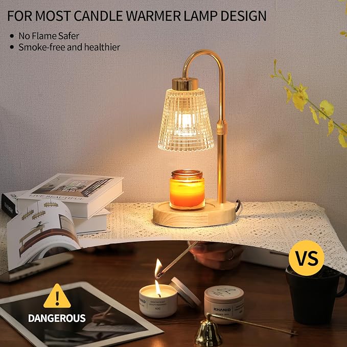 Gold Candle Warmer Lamp with Timer and Dimmer,Fragrance Electric Wax Melt Warmer with 2 Bulbs,Scented Jar Lamp,Mother's