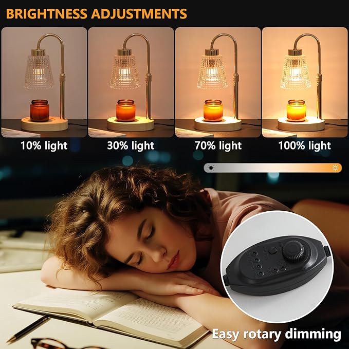 Gold Candle Warmer Lamp with Timer and Dimmer,Fragrance Electric Wax Melt Warmer with 2 Bulbs,Scented Jar Lamp,Mother's