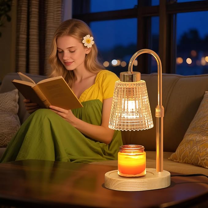 Gold Candle Warmer Lamp with Timer and Dimmer,Fragrance Electric Wax Melt Warmer with 2 Bulbs,Scented Jar Lamp,Mother's