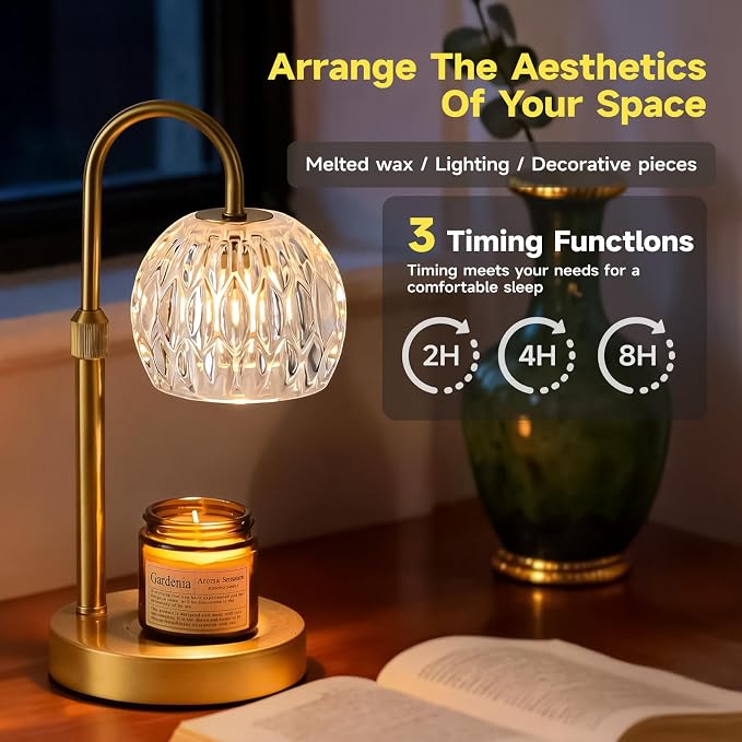 Gold Candle Warmer Lamp with Timer Dimmable, Birthday Gifts for Women Mom, House Warming Gifts New Home Decor, Wax Melt