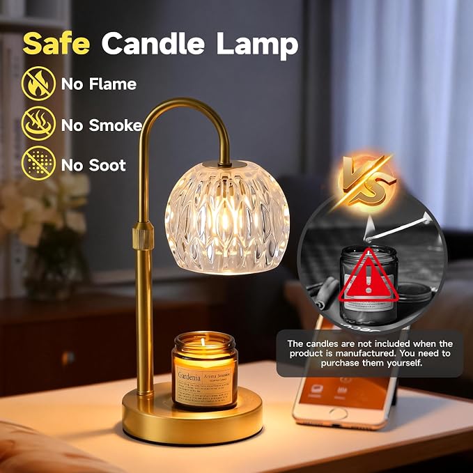 Gold Candle Warmer Lamp with Timer Dimmable, Birthday Gifts for Women Mom, House Warming Gifts New Home Decor, Wax Melt