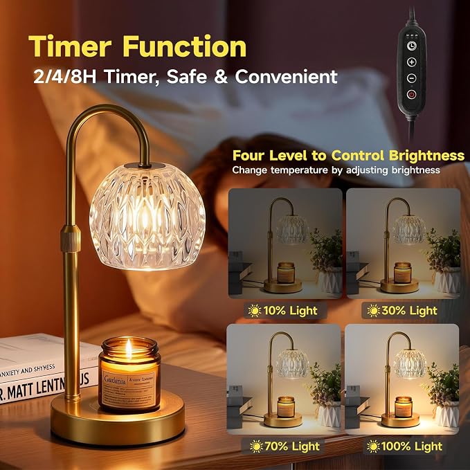 Gold Candle Warmer Lamp with Timer Dimmable, Birthday Gifts for Women Mom, House Warming Gifts New Home Decor, Wax Melt