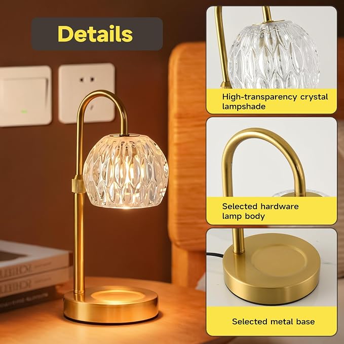 Gold Candle Warmer Lamp with Timer Dimmable, Birthday Gifts for Women Mom, House Warming Gifts New Home Decor, Wax Melt