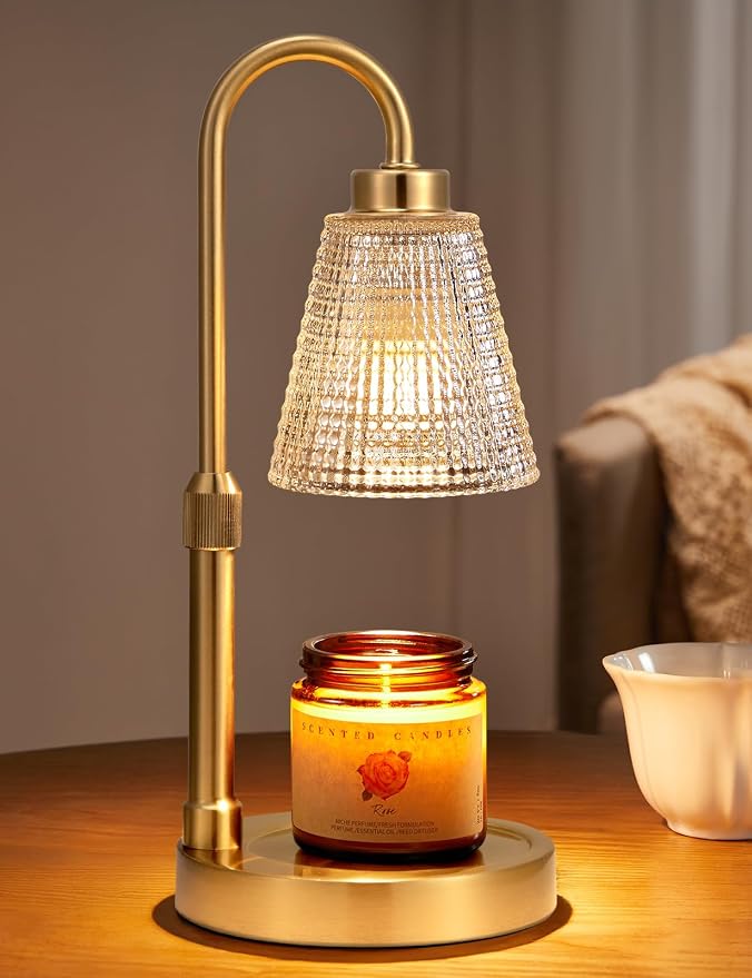 Gold Candle Warmer Lamp with Timer, Dimmable Candle Warmer for Jar Candles, Height Adjustable Wax Melts Warmer, product image