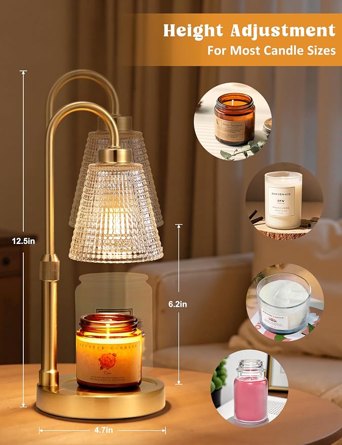 Gold Candle Warmer Lamp with Timer, Dimmable Candle Warmer for Jar Candles, Height Adjustable Wax Melts Warmer, alternate