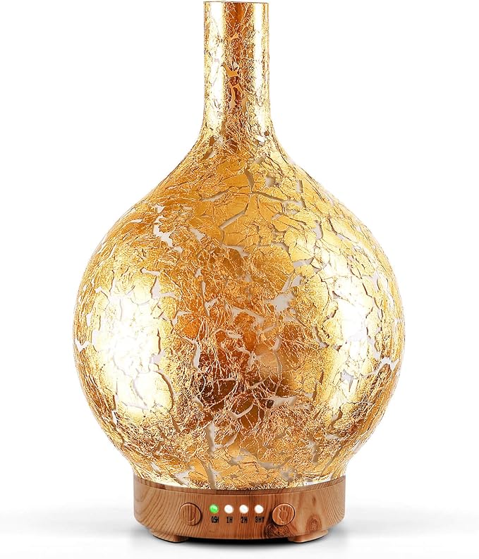 Gold Plated Essential Oil Diffuser Glass Aromatherapy Ultrasonic Humidifier, Auto Shut-Off,Timer Setting, product image