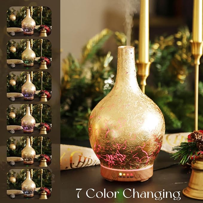 Gold Plated Essential Oil Diffuser Glass Aromatherapy Ultrasonic Humidifier, Auto Shut-Off,Timer Setting, alternate product