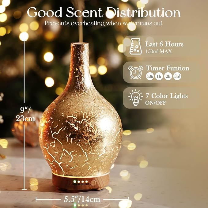 Gold Plated Essential Oil Diffuser Glass Aromatherapy Ultrasonic Humidifier, Auto Shut-Off,Timer Setting, alternate product