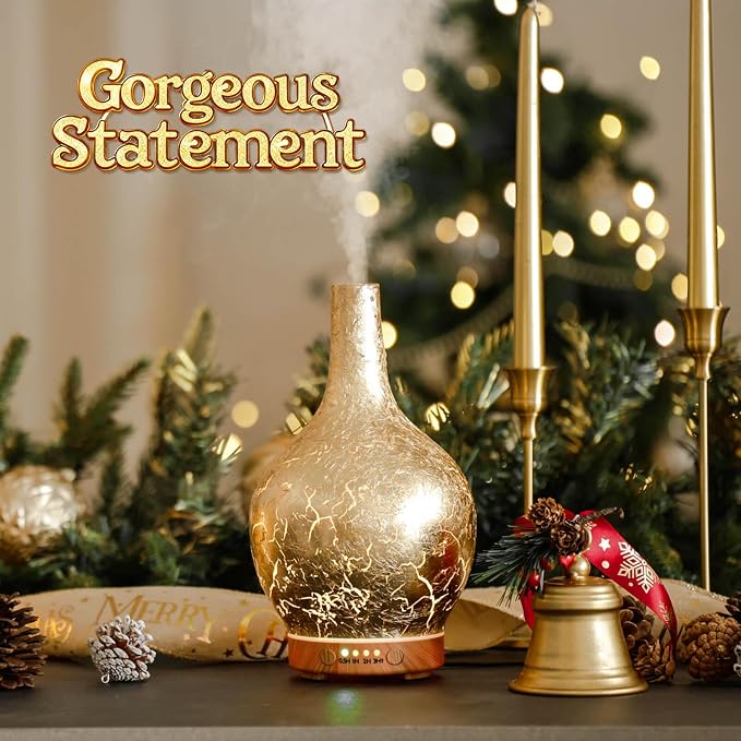 Gold Plated Essential Oil Diffuser Glass Aromatherapy Ultrasonic Humidifier, Auto Shut-Off,Timer Setting, alternate product
