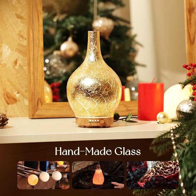 Gold Plated Essential Oil Diffuser Glass Aromatherapy Ultrasonic Humidifier, Auto Shut-Off,Timer Setting, alternate product