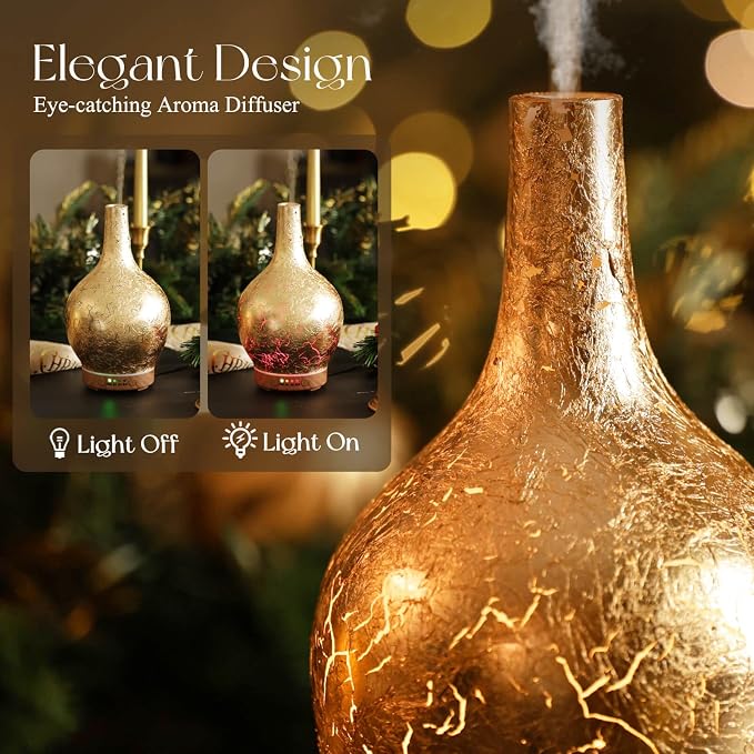 Gold Plated Essential Oil Diffuser Glass Aromatherapy Ultrasonic Humidifier, Auto Shut-Off,Timer Setting, alternate product