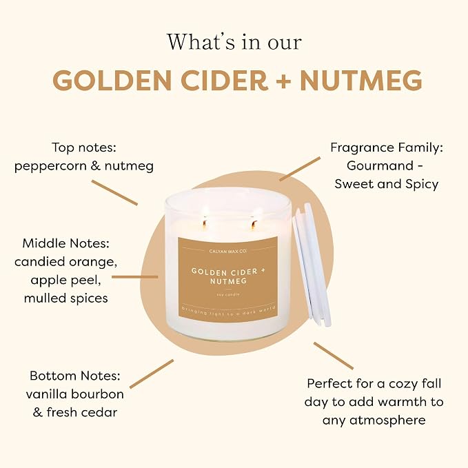 . Golden Cider & Nutmeg 2 Wick Scented Candle - 37 Hour Burn - Luxury made from natural materials Soy Wax, alternate product