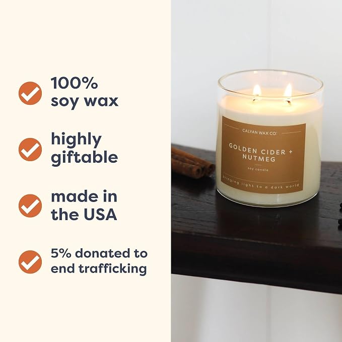 . Golden Cider & Nutmeg 2 Wick Scented Candle - 37 Hour Burn - Luxury made from natural materials Soy Wax, alternate product