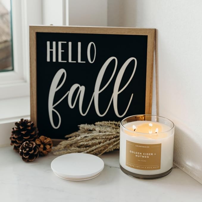 . Golden Cider & Nutmeg 3 Wick Scented Candle - 43 Hour Burn - Luxury 3 Wick Soy Candles, alternate product view 2