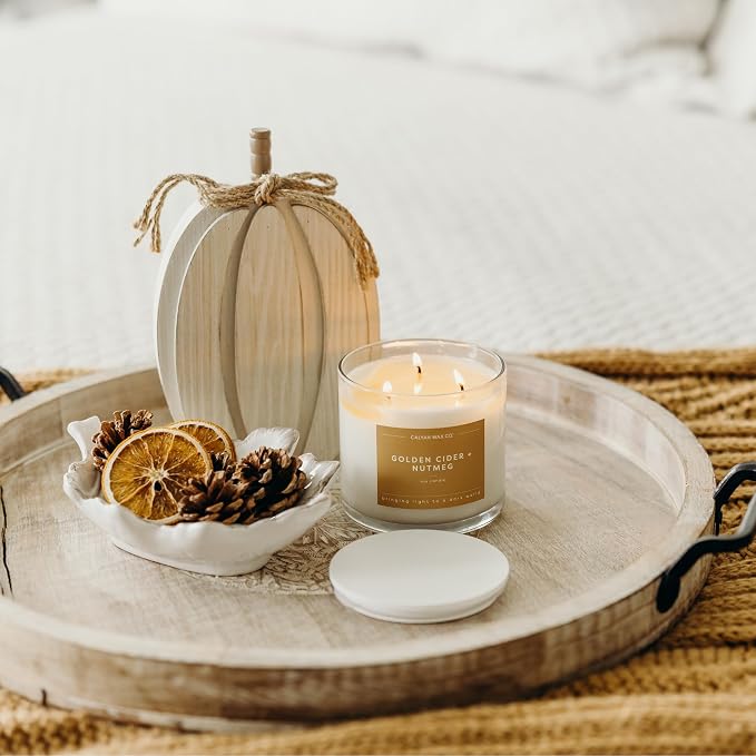 . Golden Cider & Nutmeg 3 Wick Scented Candle - 43 Hour Burn - Luxury 3 Wick Soy Candles, alternate product view 4