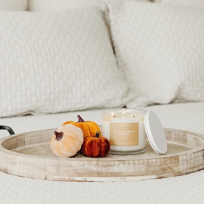 . Golden Cider & Nutmeg 3 Wick Scented Candle - 43 Hour Burn - Luxury 3 Wick Soy Candles, alternate product view 8