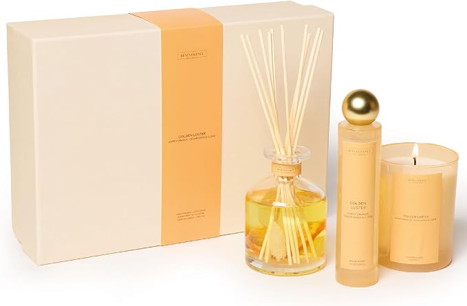 Golden Luster Gift Box | Candle, Room Spray & Reed Diffuser | Orange, product image