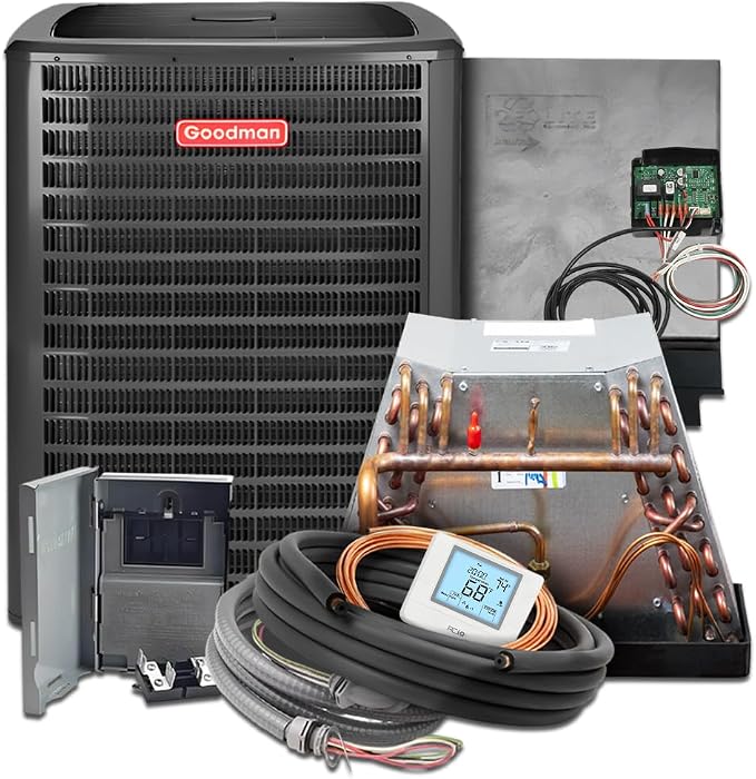 Goodman 2 Ton 14.3 SEER2 Central Air Conditioner Split System & Mobile Home Coil with 30ft Install Kit - R32