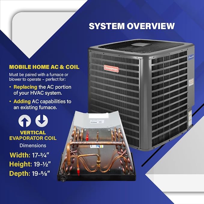 Goodman 3 Ton 14.3 SEER2 Central Air Conditioner Split System & Mobile Home Coil with 30ft Install Kit - R32, alternate view