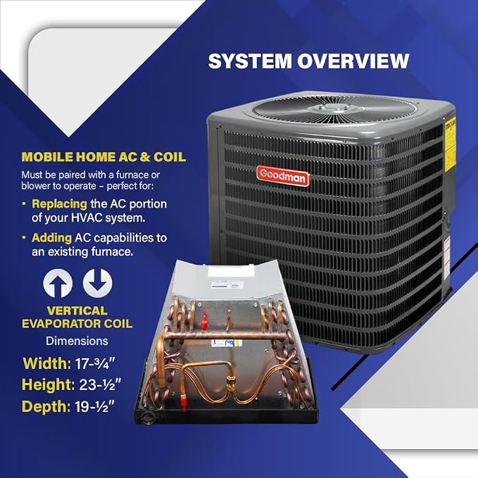 Goodman 4 Ton 13.4+ SEER2 Central Air Conditioner Split System & Mobile Home Coil with 30ft Install Kit - R32 Single Stage |