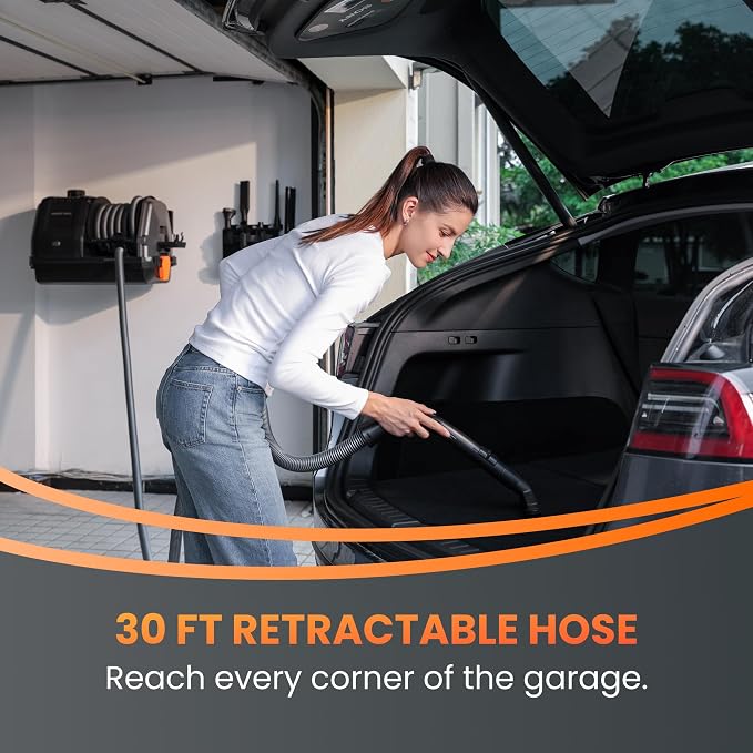 Grandstorm Wet Dry Vacuum Cleaner with 6 Nozzles, 30 FT Retractable Hose Wall Mounted Vacuum Cleaner for Car Detailing