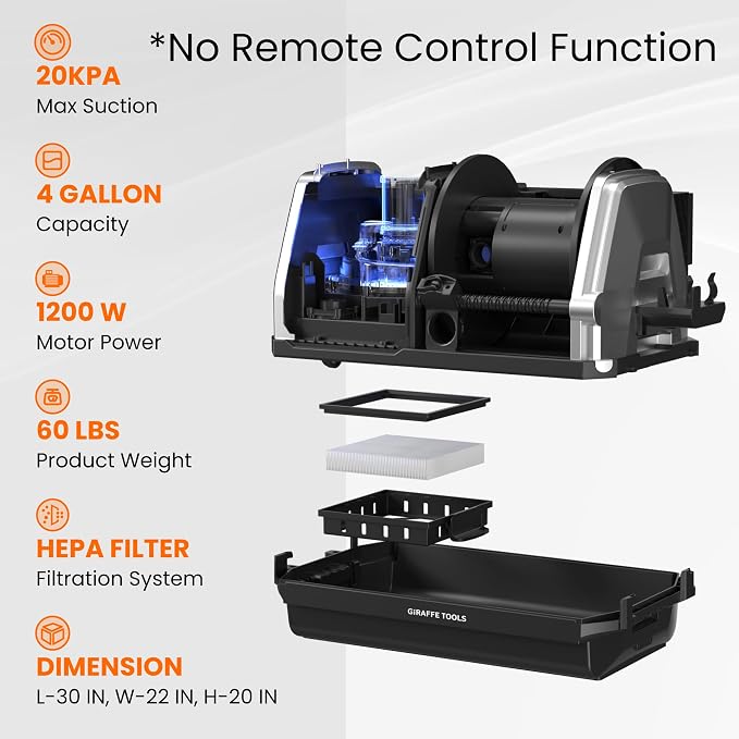 Grandstorm Wet Dry Vacuum Cleaner with 6 Nozzles, 30 FT Retractable Hose Wall Mounted Vacuum Cleaner for Car Detailing