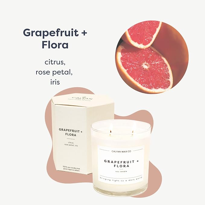 . Grapefruit & Flora 2 Wick Scented Candle - 37 Hour Burn - Luxury made from natural materials Soy Wax Candles, alternate