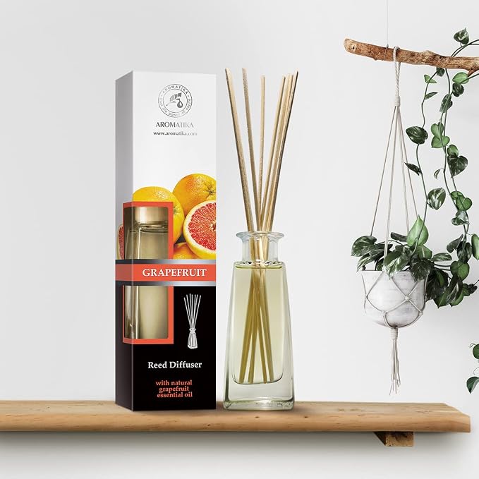 Grapefruit Reed Diffuser with Grapefruit Oil, 100ml, 9 Piece Set, Scented Reed Diffuser, Long Lasting Aroma, Bamboo Sticks
