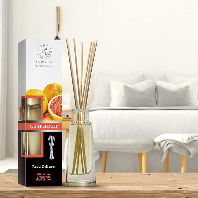 Grapefruit Reed Diffuser with Grapefruit Oil, 100ml, 9 Piece Set, Scented Reed Diffuser, Long Lasting Aroma, Bamboo Sticks