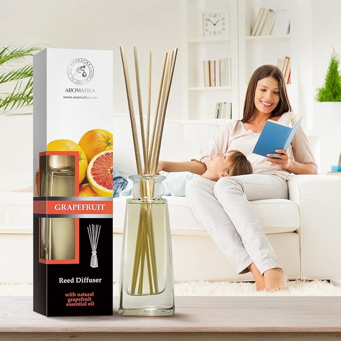 Grapefruit Reed Diffuser with Grapefruit Oil, 100ml, 9 Piece Set, Scented Reed Diffuser, Long Lasting Aroma, Bamboo Sticks