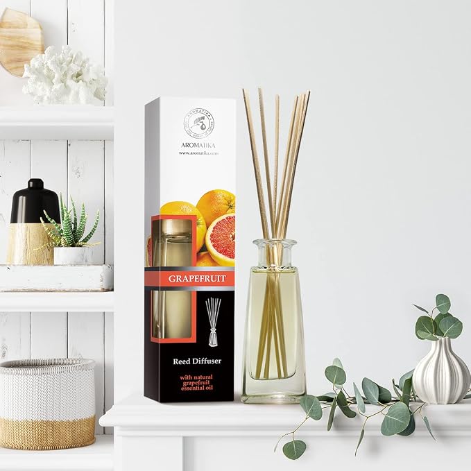 Grapefruit Reed Diffuser with Grapefruit Oil, 100ml, 9 Piece Set, Scented Reed Diffuser, Long Lasting Aroma, Bamboo Sticks