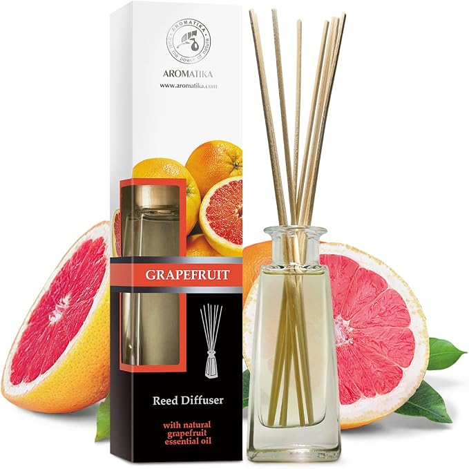 Grapefruit Reed Diffuser with Grapefruit Oil, 100ml, 9 Piece Set, Scented Reed Diffuser, Long Lasting Aroma, Bamboo Sticks