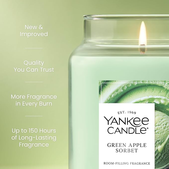 Green Apple Sorbet, Scented Candle, 22oz Large Jar with up to 150 Hour Burn Time, Giftable, alternate product view 3