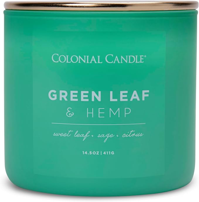 Green Leaf & Hemp Scented Jar Candle, Pop of Color Collection, 3 Wick, Green, 14.5 oz - Up to 60 Hours Burn, product image