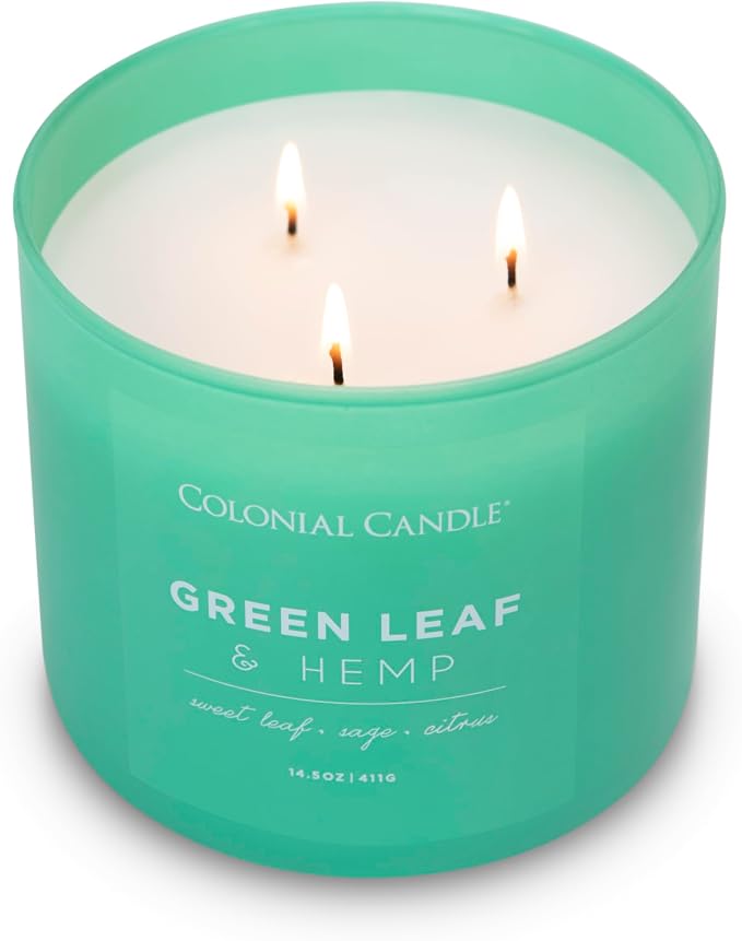 Green Leaf & Hemp Scented Jar Candle, Pop of Color Collection, 3 Wick, Green, 14.5 oz - Up to 60 Hours Burn, alternate