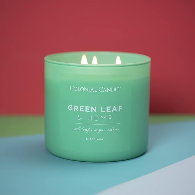 Green Leaf & Hemp Scented Jar Candle, Pop of Color Collection, 3 Wick, Green, 14.5 oz - Up to 60 Hours Burn, alternate