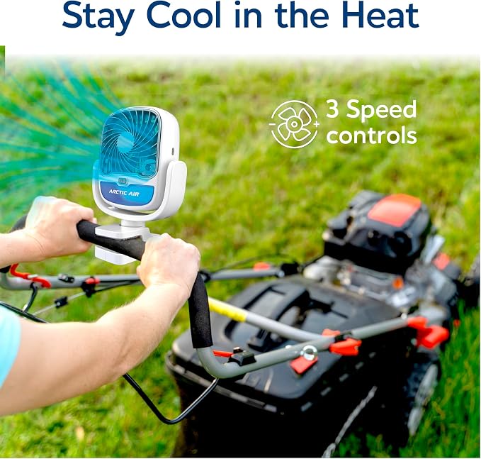 Grip Go Evaporative Cooler, Cordless & Portable Fan with 3 Speeds, Universal Clamp 360 Degrees Head Swivel, USB Charging