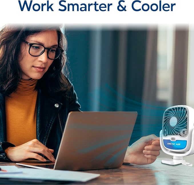 Grip Go Evaporative Cooler, Cordless & Portable Fan with 3 Speeds, Universal Clamp 360 Degrees Head Swivel, USB Charging